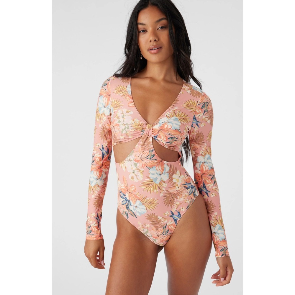 O'Neill Women's Punta Tropical Key West Floral Cutout Long Sleeve Bodysuit S